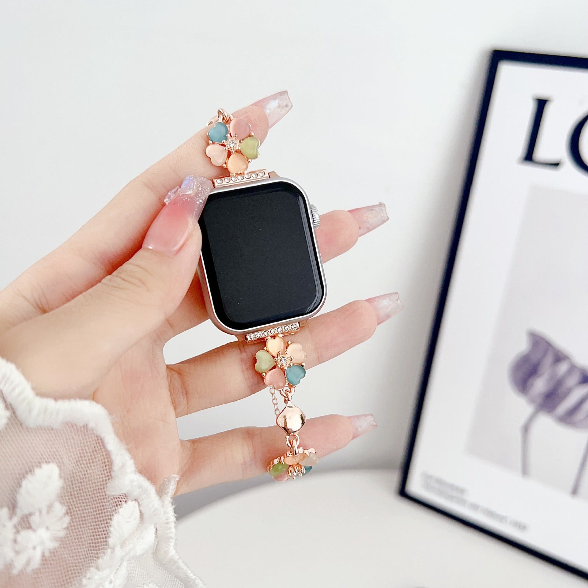 Petaline Heart Charm Link Watch Band