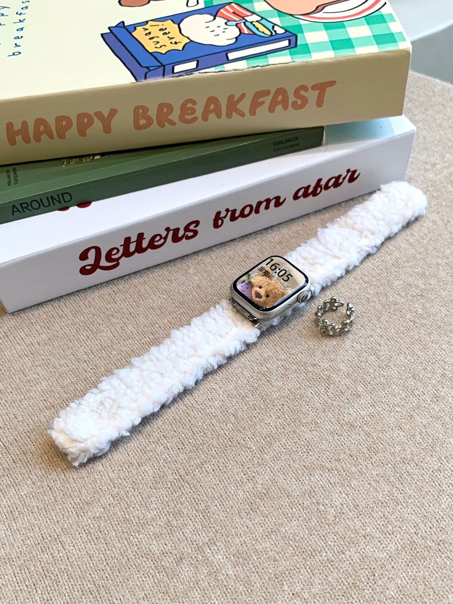 Teddy Fleece Loop Watch Band Cream White