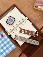 Plaid Pony Leather Watch Band Brown Grey