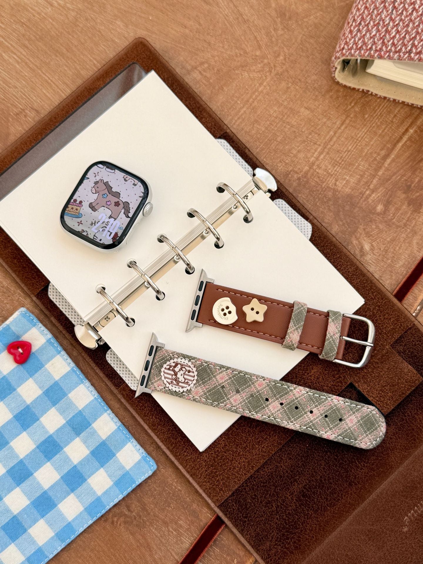 Plaid Pony Leather Watch Band Brown Grey