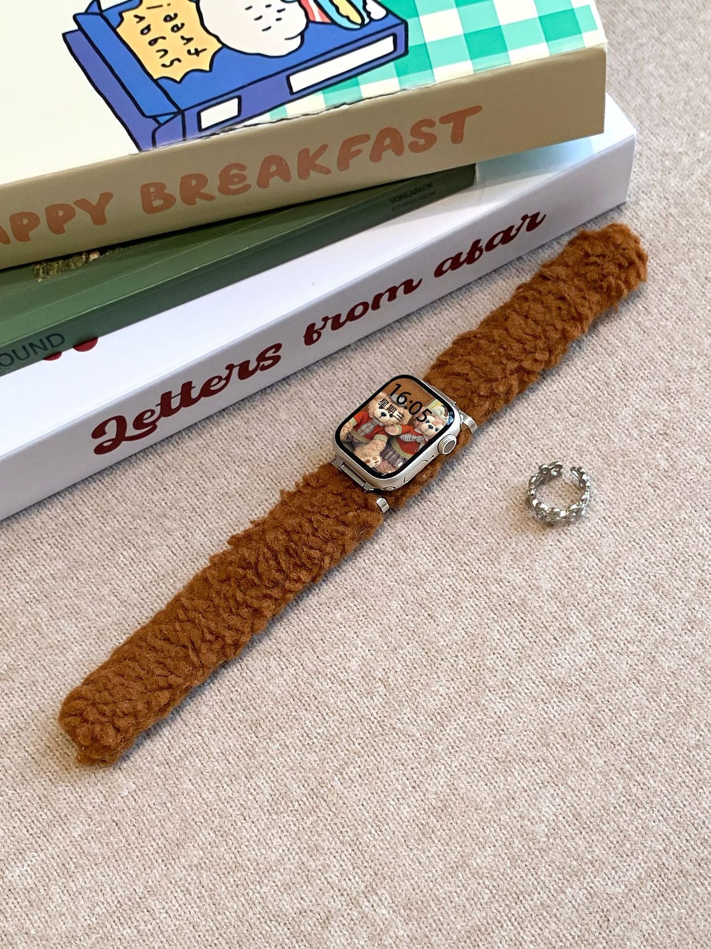 Teddy Fleece Loop Watch Band Dark Brown