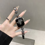 Crystal Clover Link Watch Band Black Clear Crystal