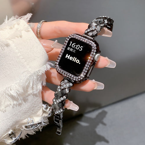 Aurelia Braided Metal Bracelet Watch Band with Case Black