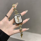 Crystal Clover Link Watch Band Gold Clear Crystal