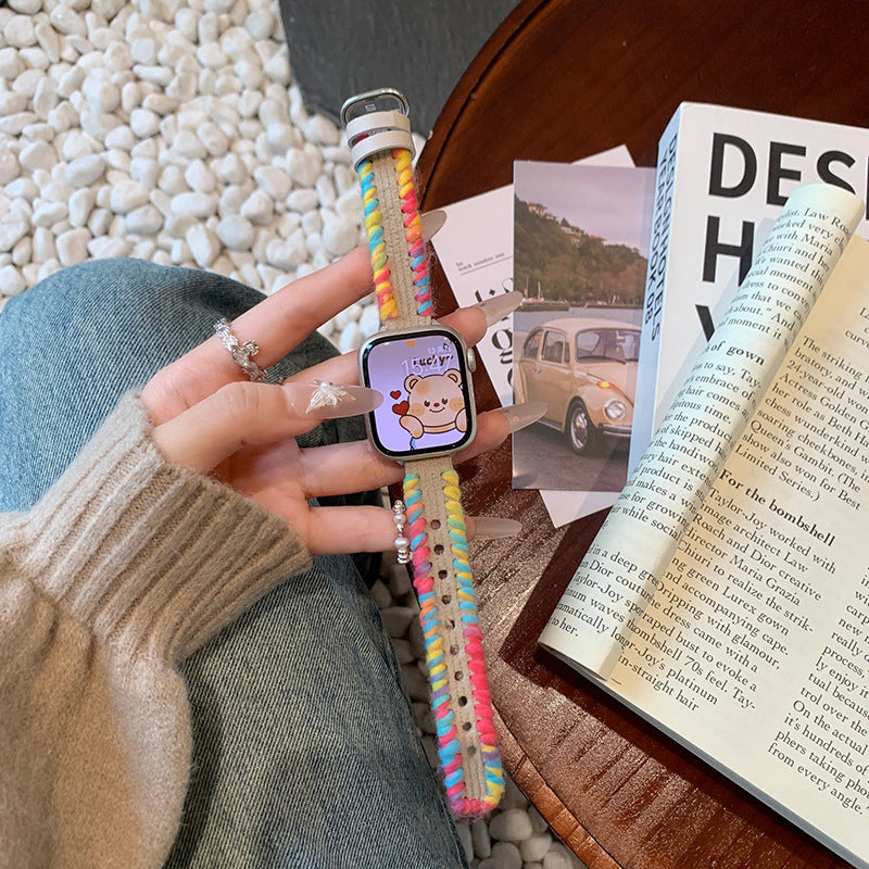 Strata Woven Fiber Watch Band Apricot (Rainbow Wrap)