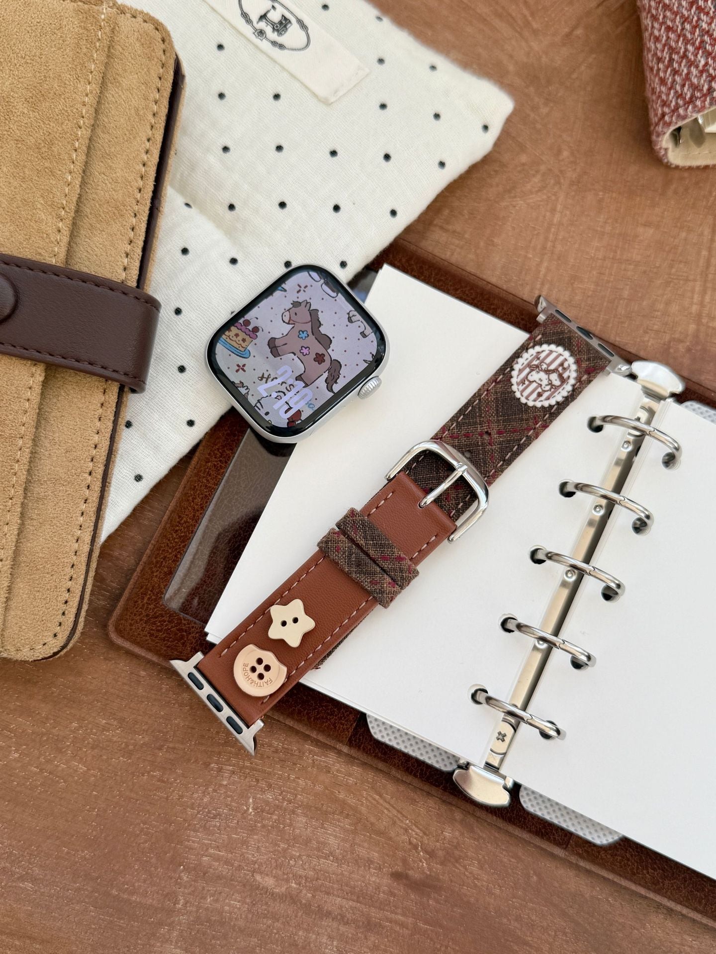 Plaid Pony Leather Watch Band Brown