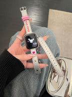 Loopia Chain Leather Double-Loop Watch Band Silver Rhinestone