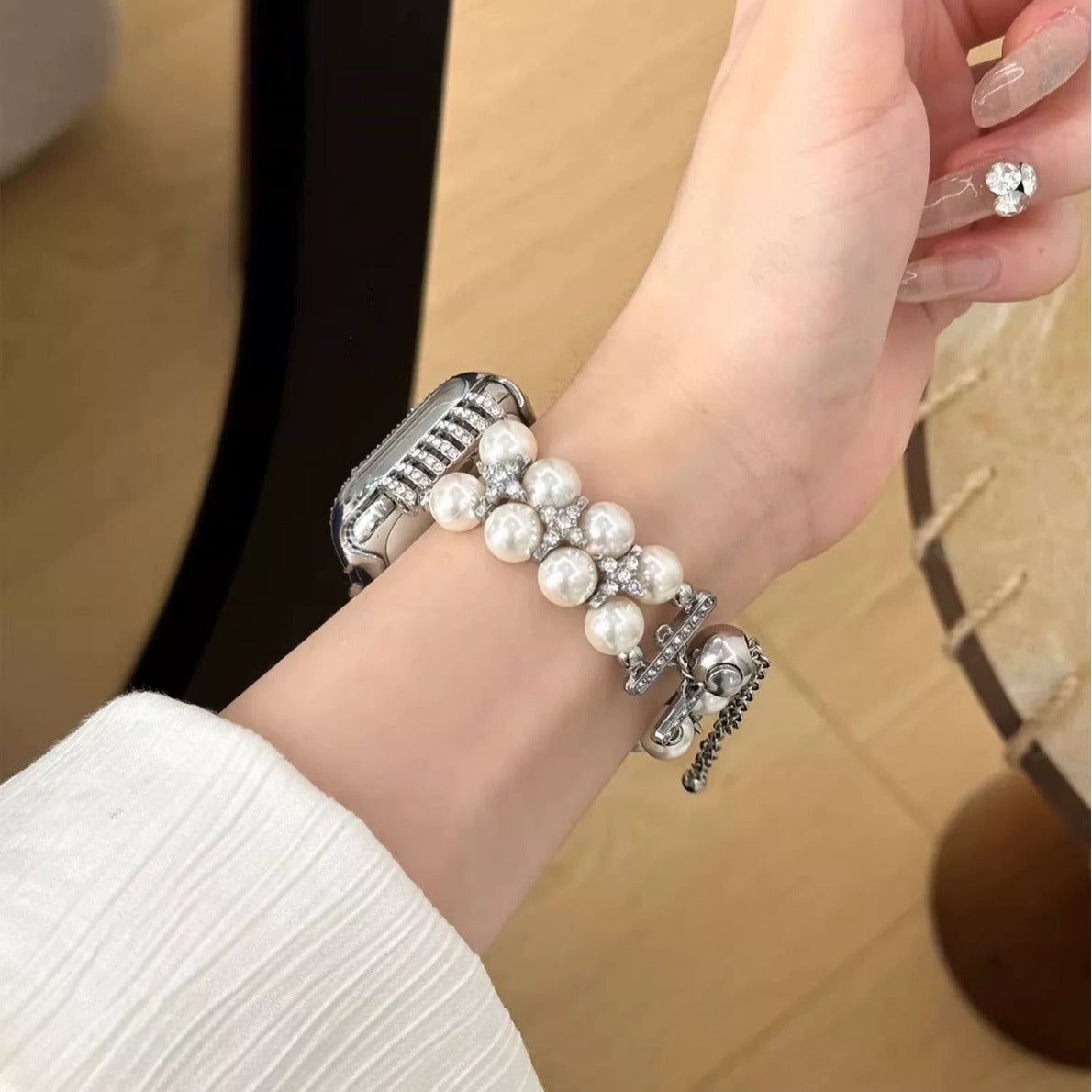 Lunara Crystal Cross Pearl Watch Band