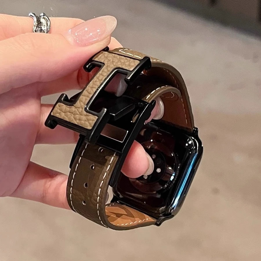 H Link Watch Band Brown Black Buckle
