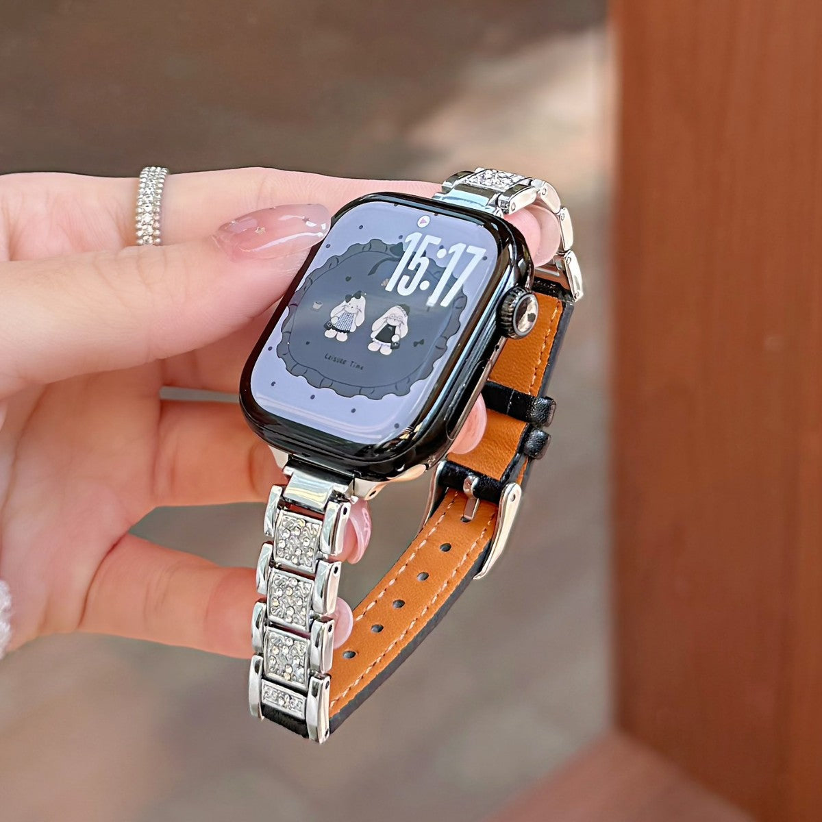 Crystal Link Leather Watch Band