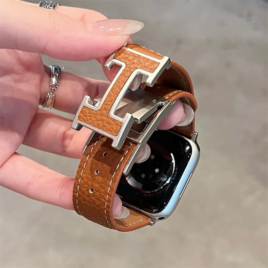 H Link Watch Band Brown-Silver Buckle
