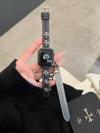 Loopia Chain Leather Double-Loop Watch Band Black Cross Silver Mix