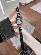 Thorn Stud Leather Watch Band Black Four-Point Star