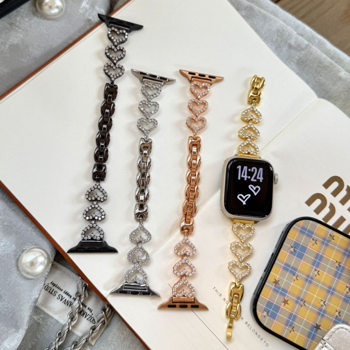 Amora Crystal Heart Chain Watch Band