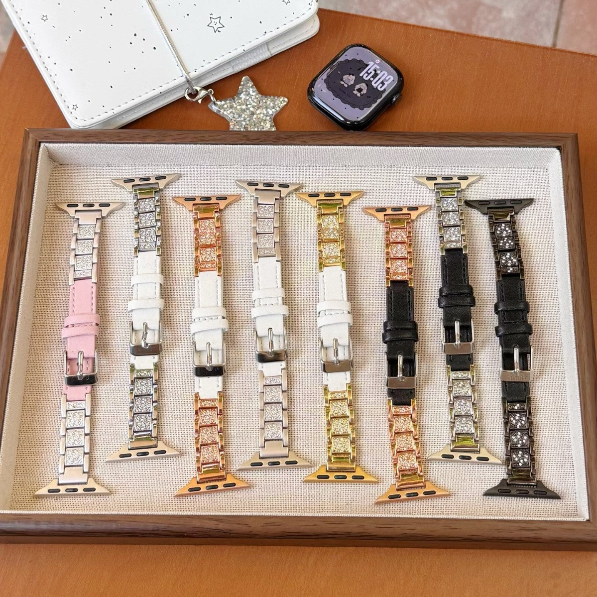 Crystal Link Leather Watch Band