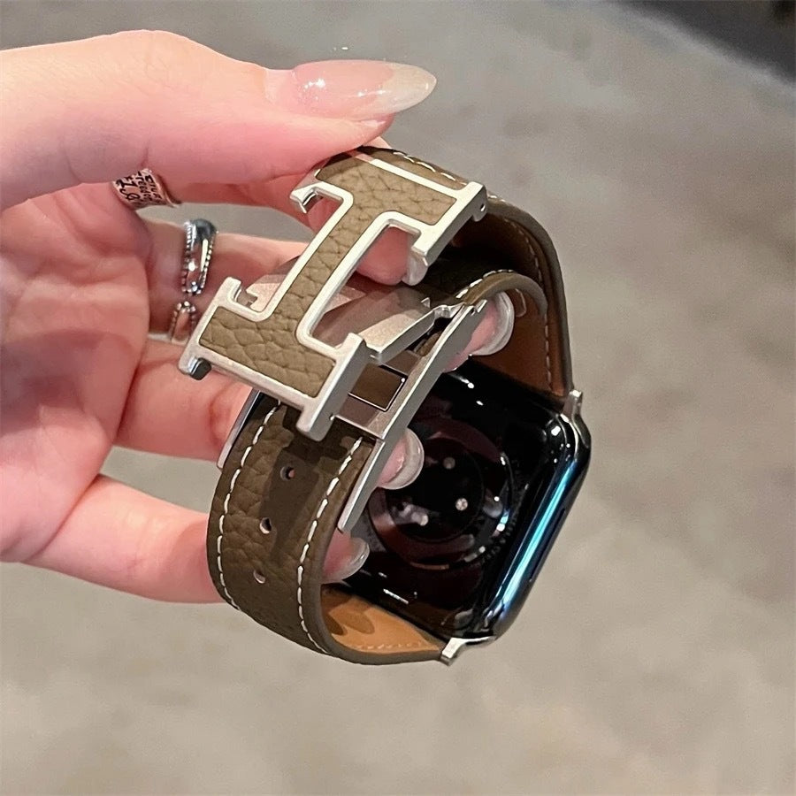 H Link Watch Band Brown Silver Buckle