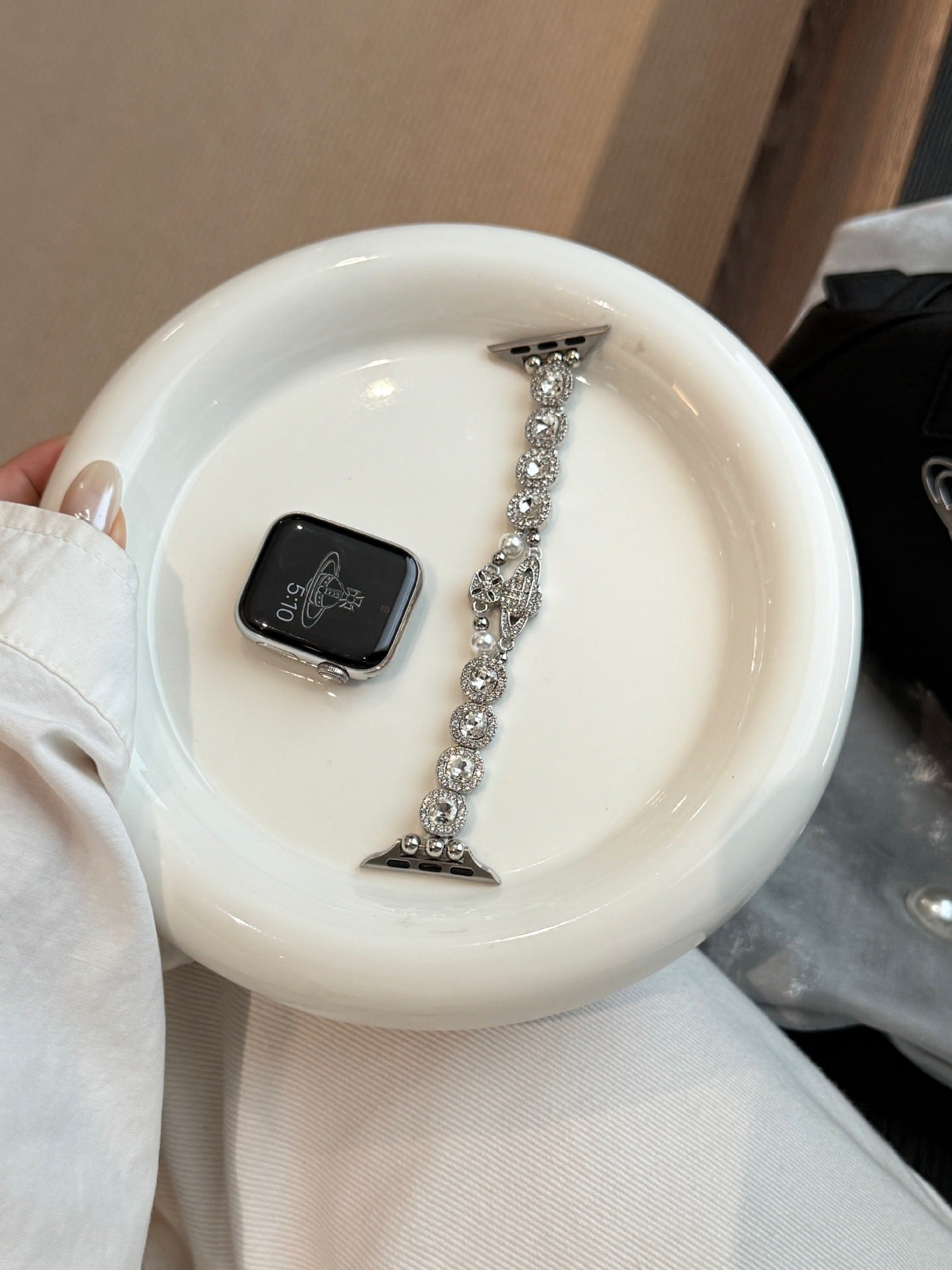 Orbitis Crystal Elastic Watch Band Clear Silver