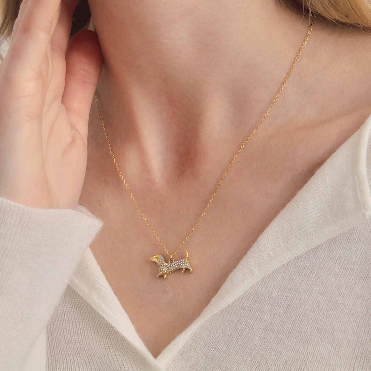 Lumi Dachshund Crystal Pendant Necklace
