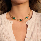 Verdant Halo Crystal Paperclip Chain Necklace