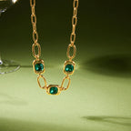Verdant Halo Crystal Paperclip Chain Necklace