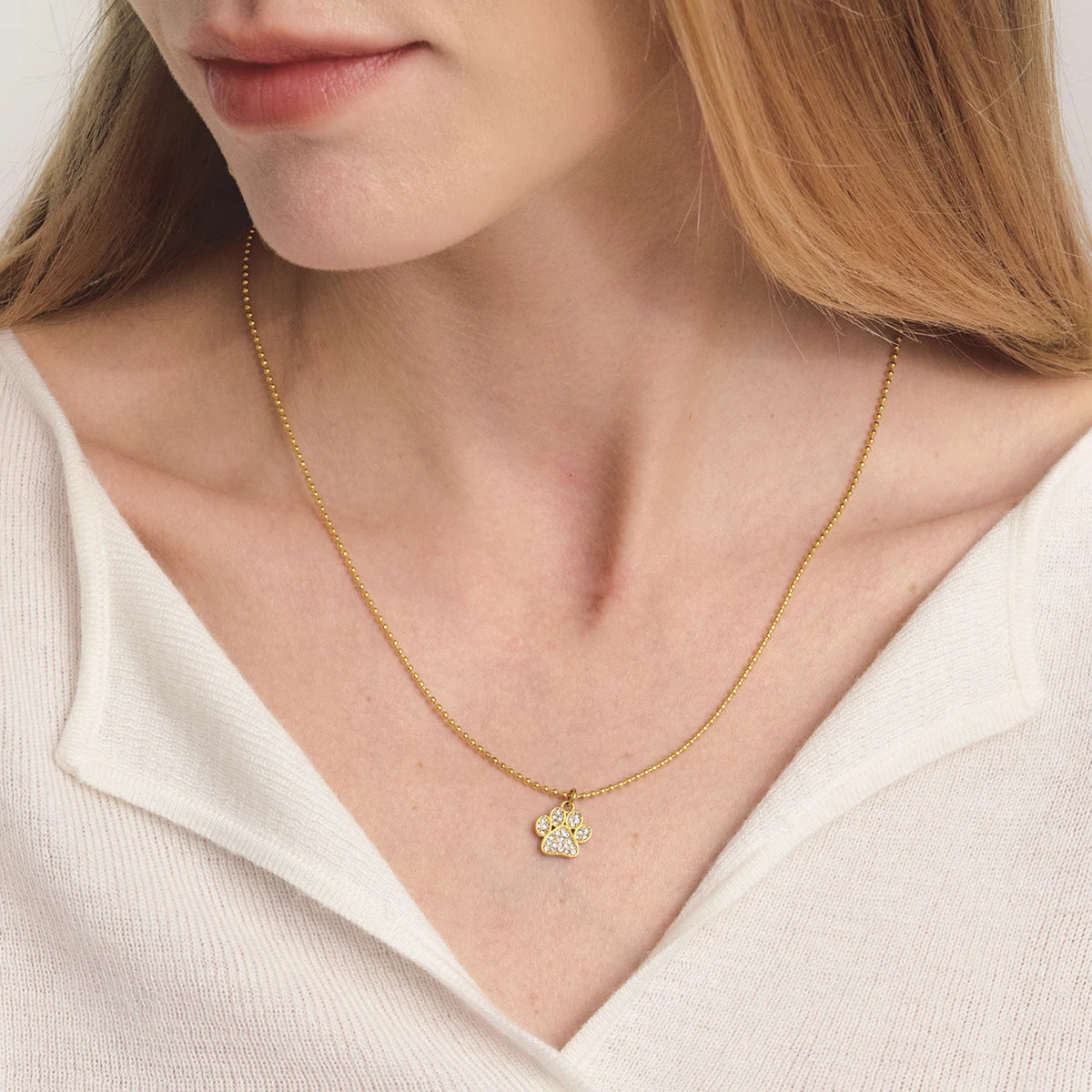 Pawra Crystal Paw Pendant Bead Necklace