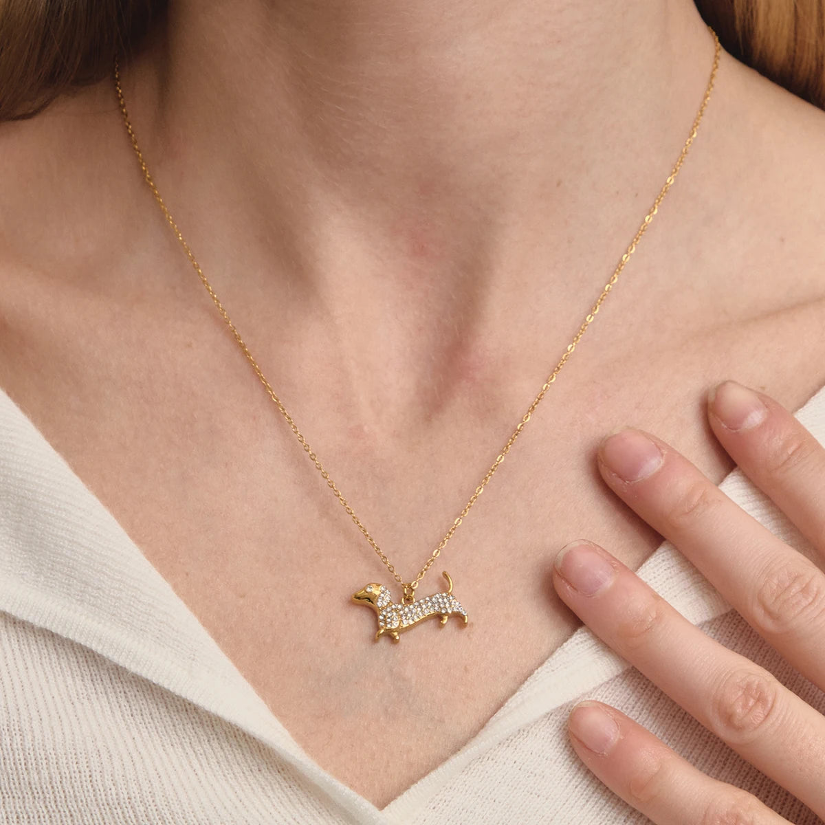 Lumi Dachshund Crystal Pendant Necklace