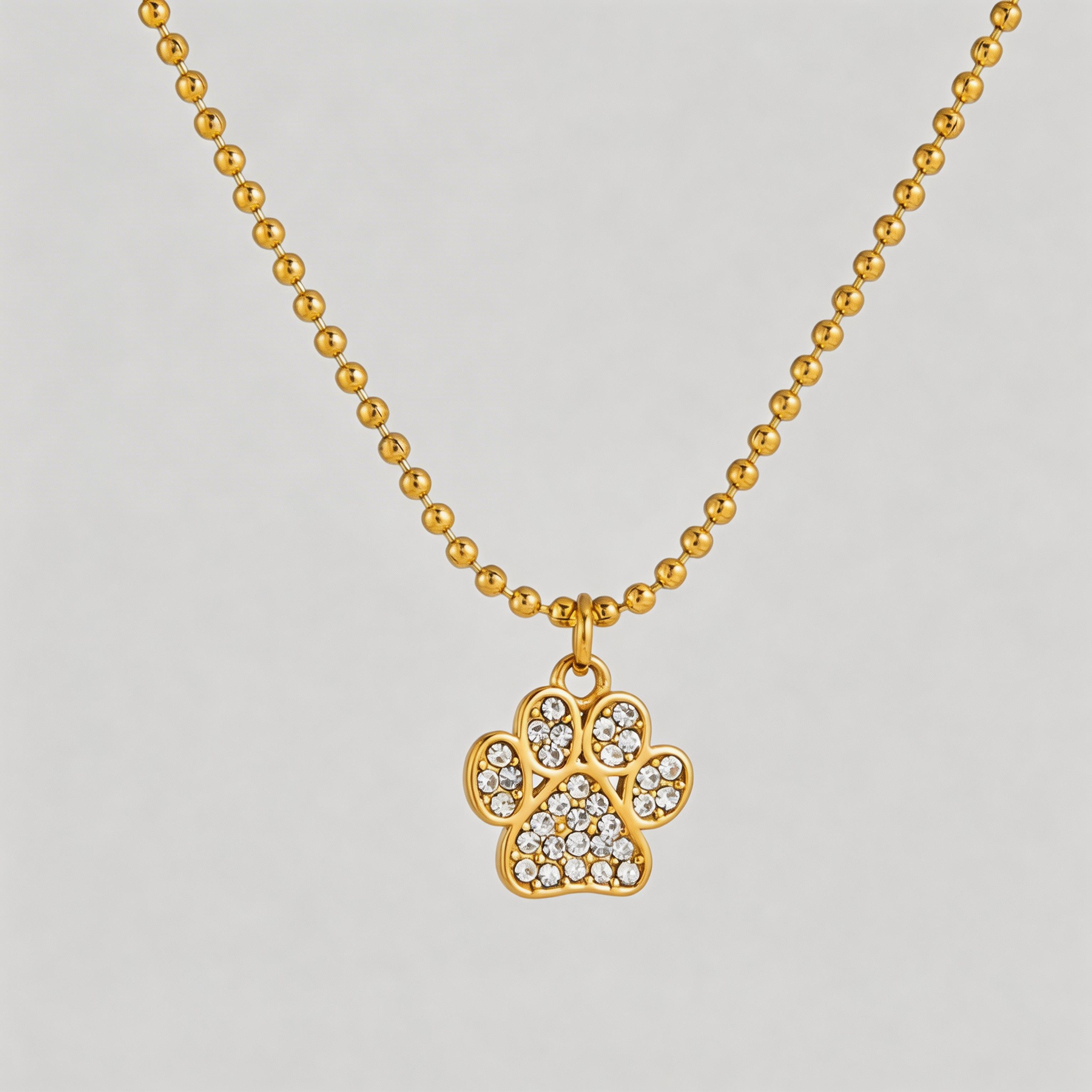 Pawra Crystal Paw Pendant Bead Necklace